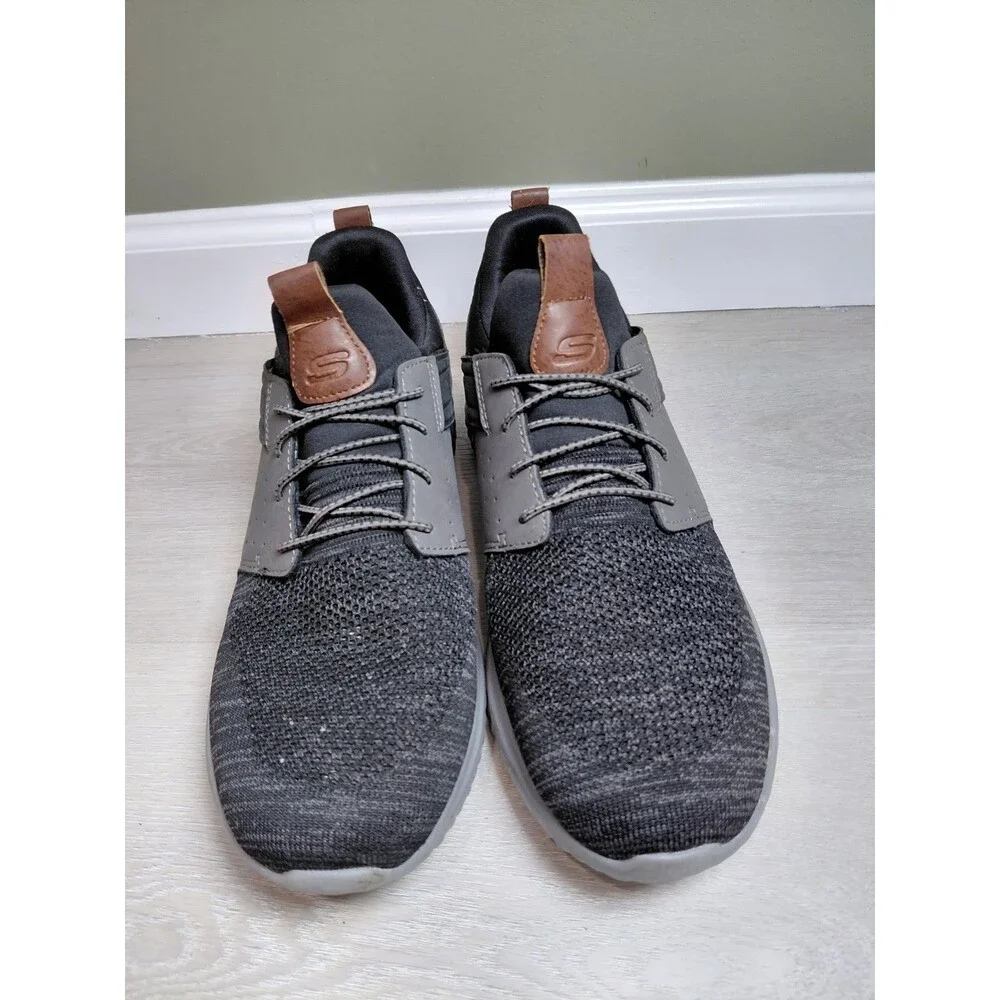 SKECHERS Delson 3.0 Cicada Black/Gray Slip On Sneaker Shoe Men's Size 12